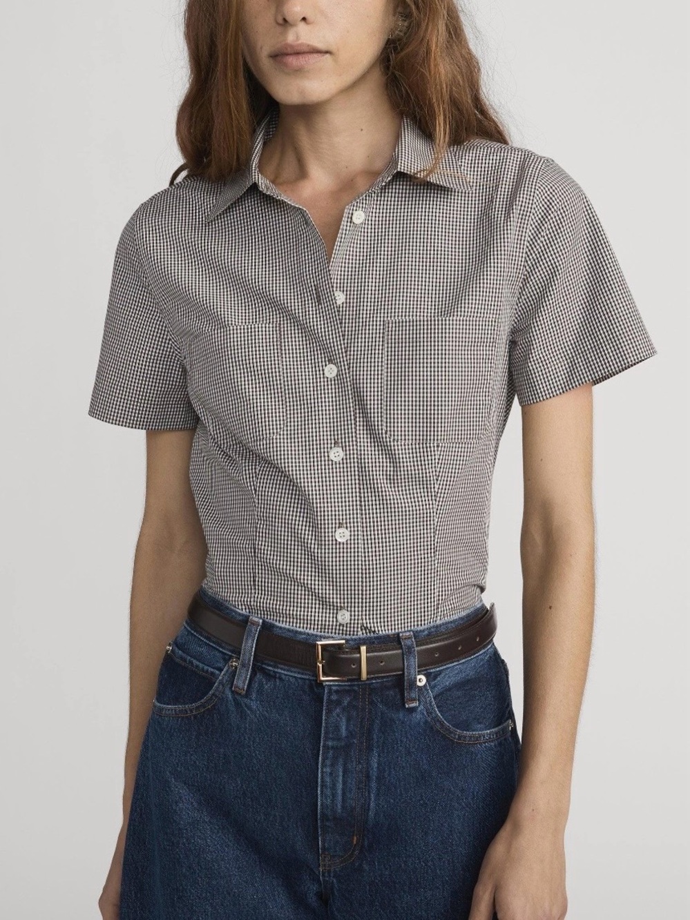 Frame The Check Seaside Classic Black & White Gingham Short-Sleeve Shirt size S